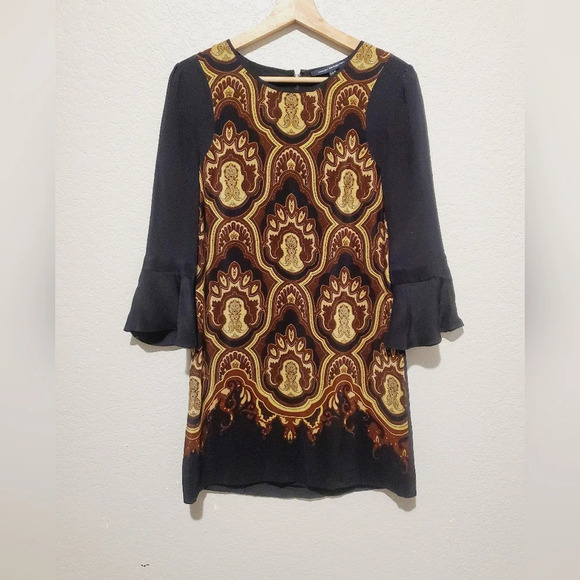 French Connection 100% Silk Sultan Print Mid Mod Sheath Dress Size 2 - Picture 2 of 6